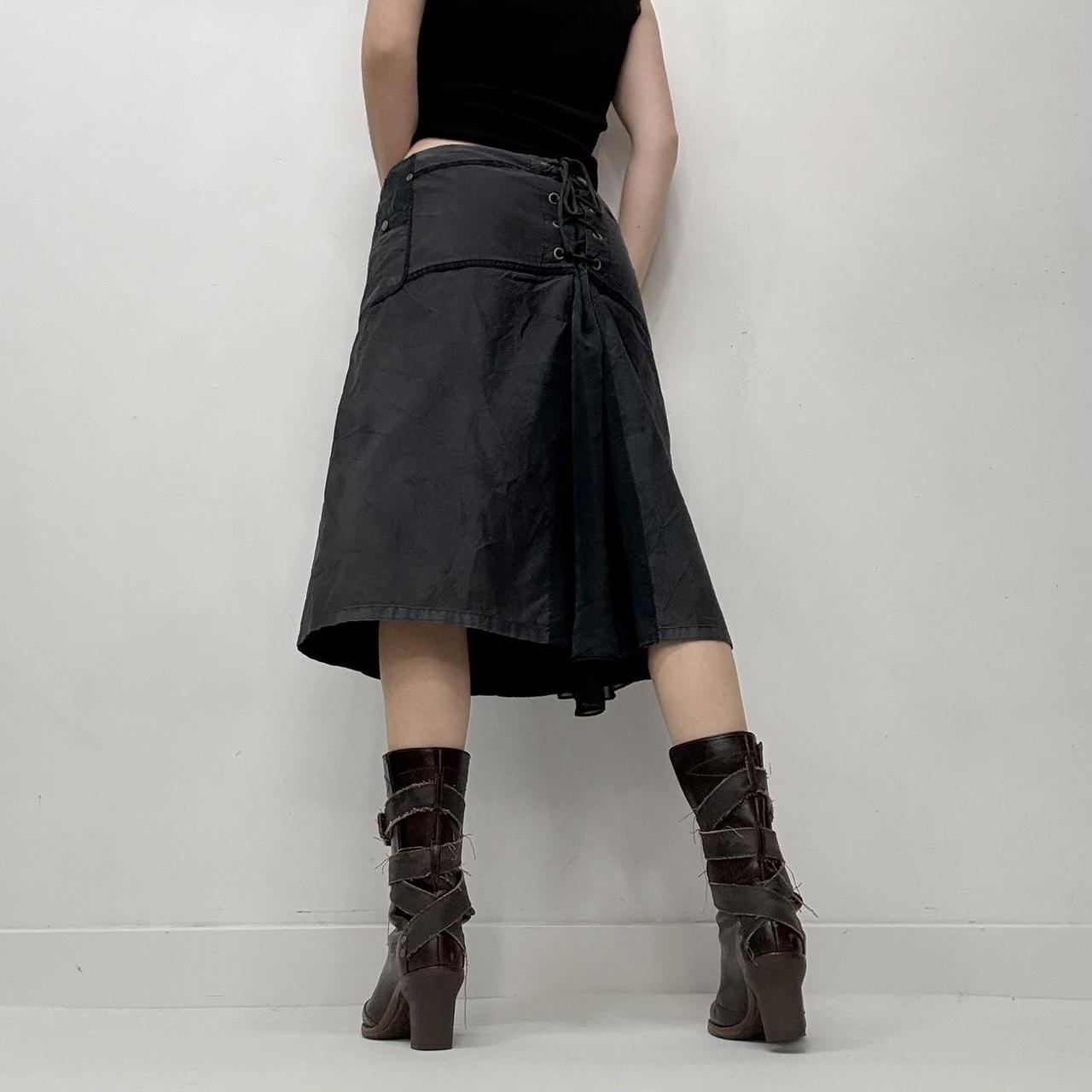 Distressed grey cargo flared midi skirt