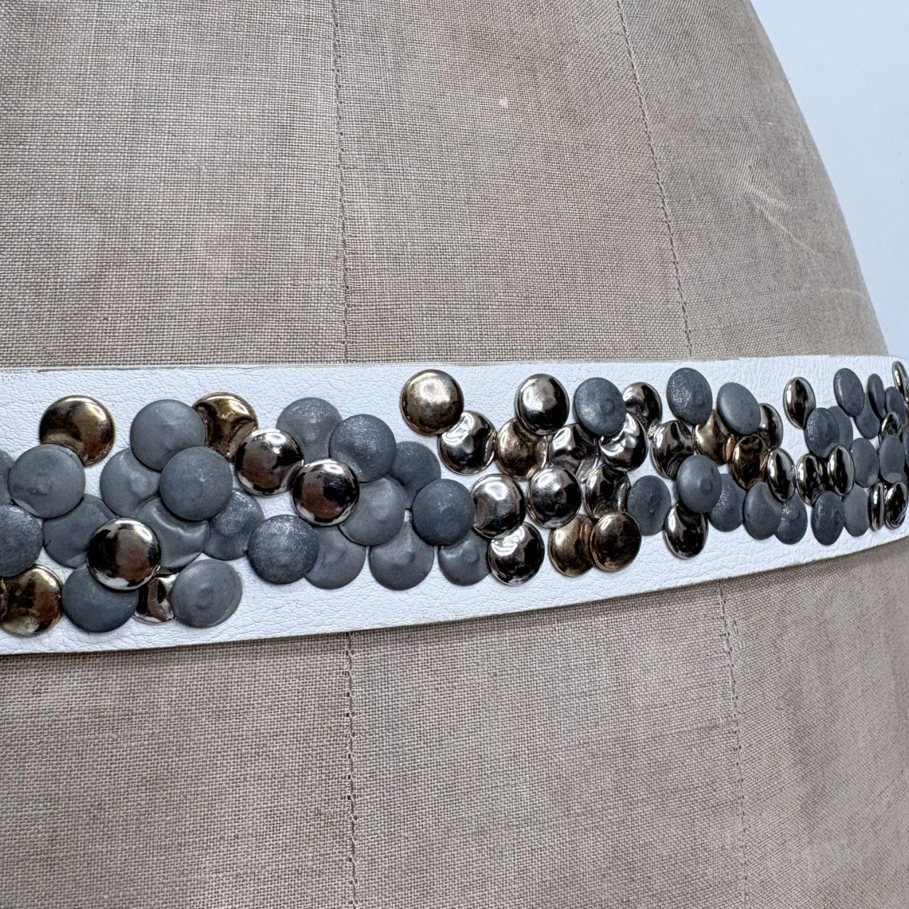 White leather studded metal belt