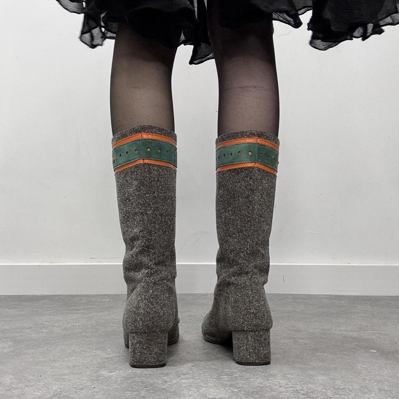Square toe tweed boots