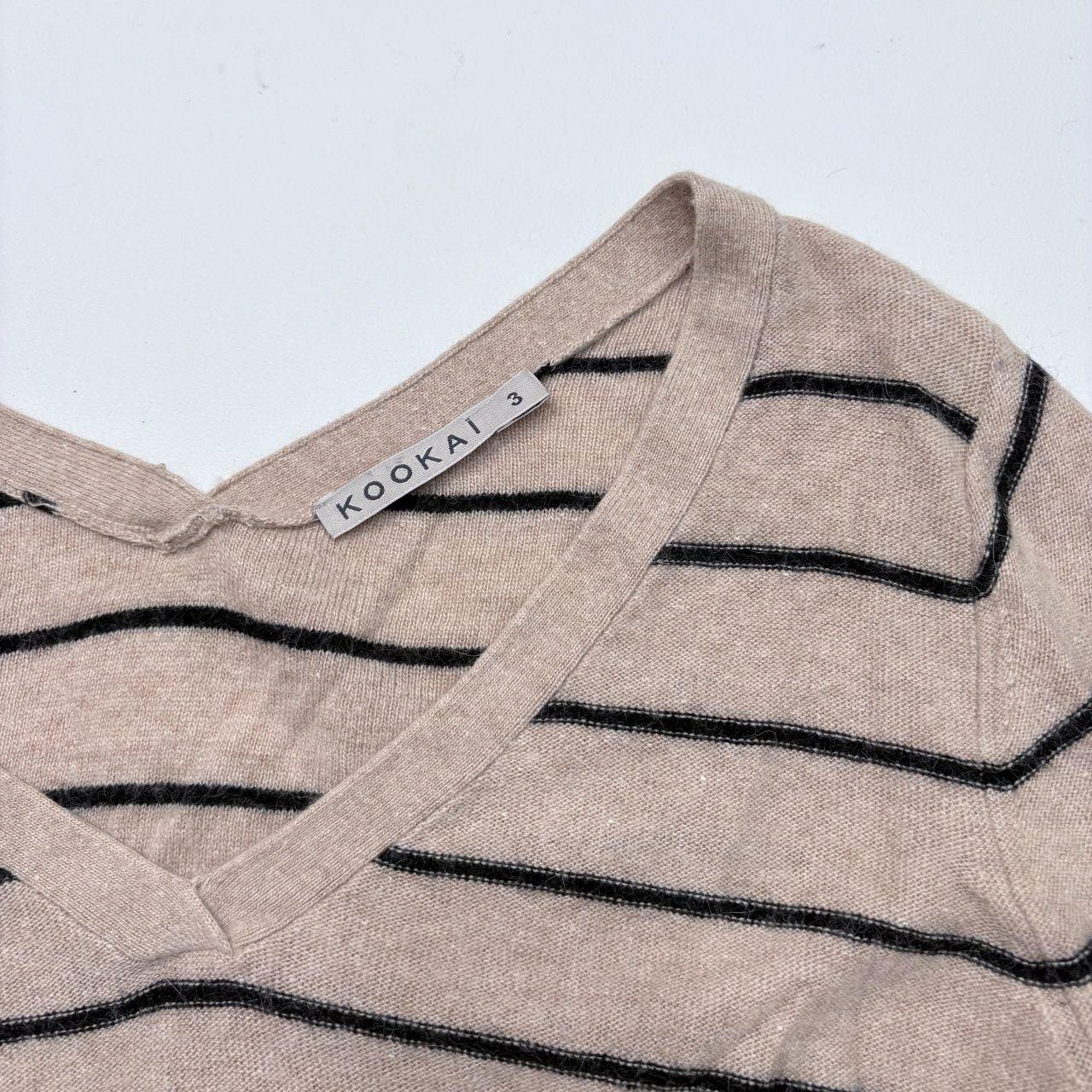 Tan pinstripe wide neck slouchy jumper