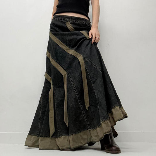Dark denim ruffle maxi skirt