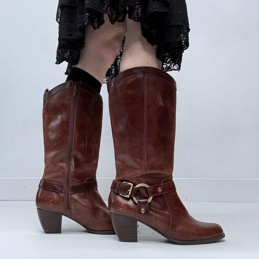 Brown leather western boots
