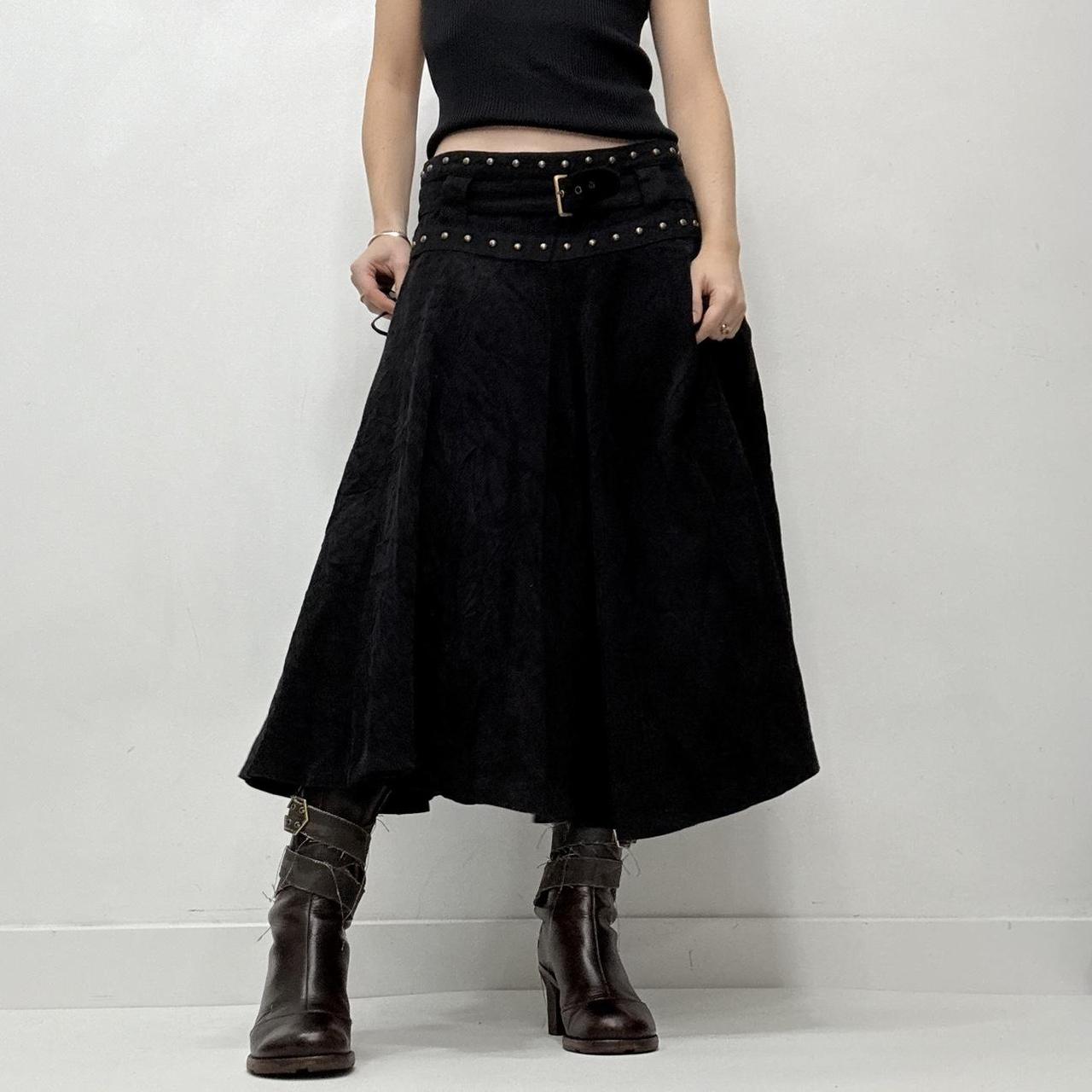 Black studded flared belted skirt