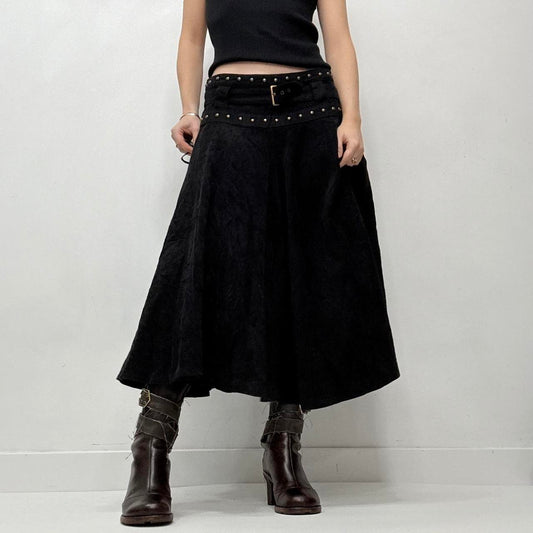 Black studded flared belted skirt