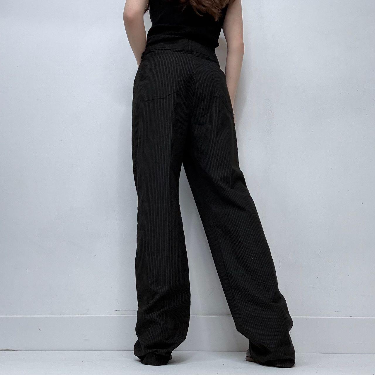 Black pinstriped flared trousers