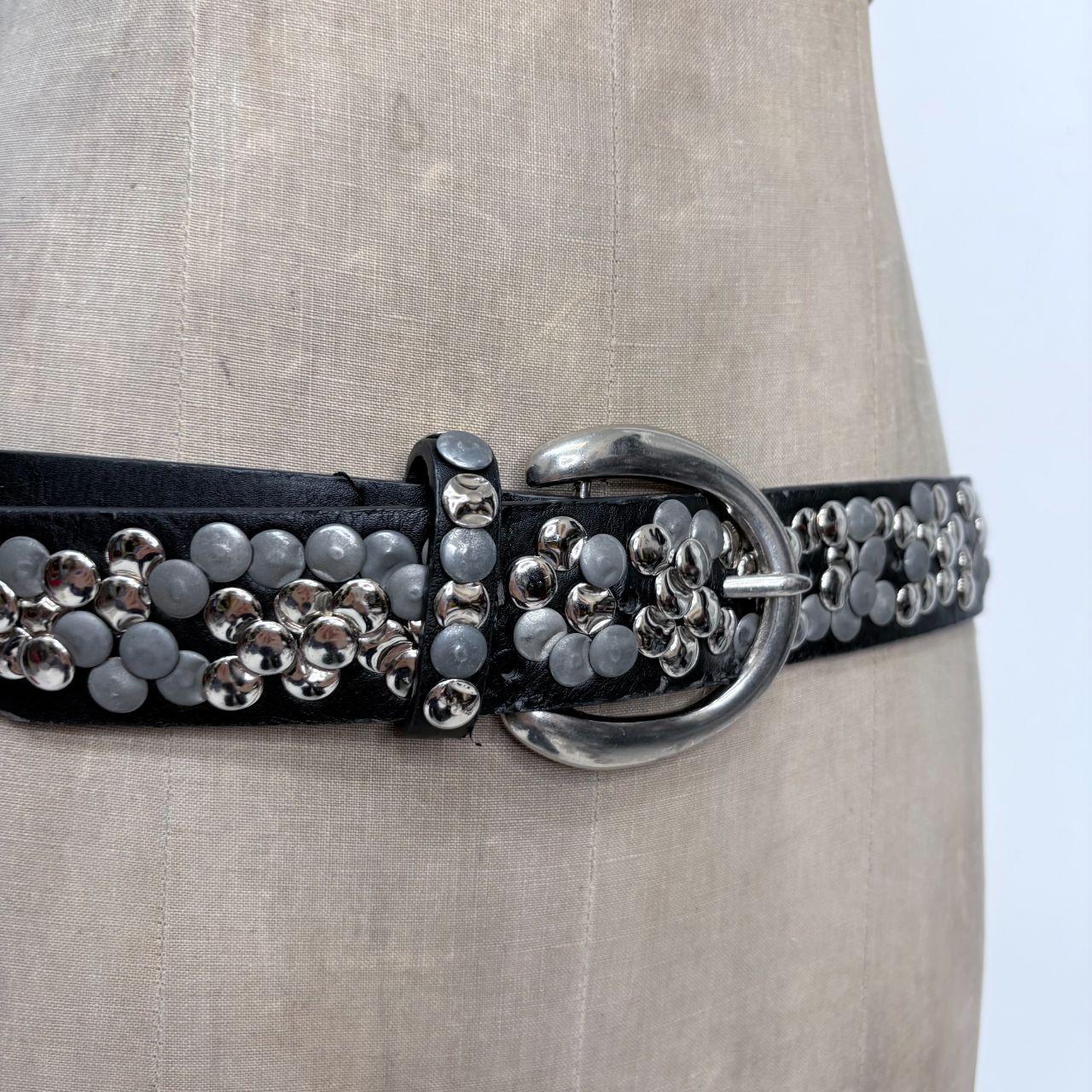 Black leather studded metal belt