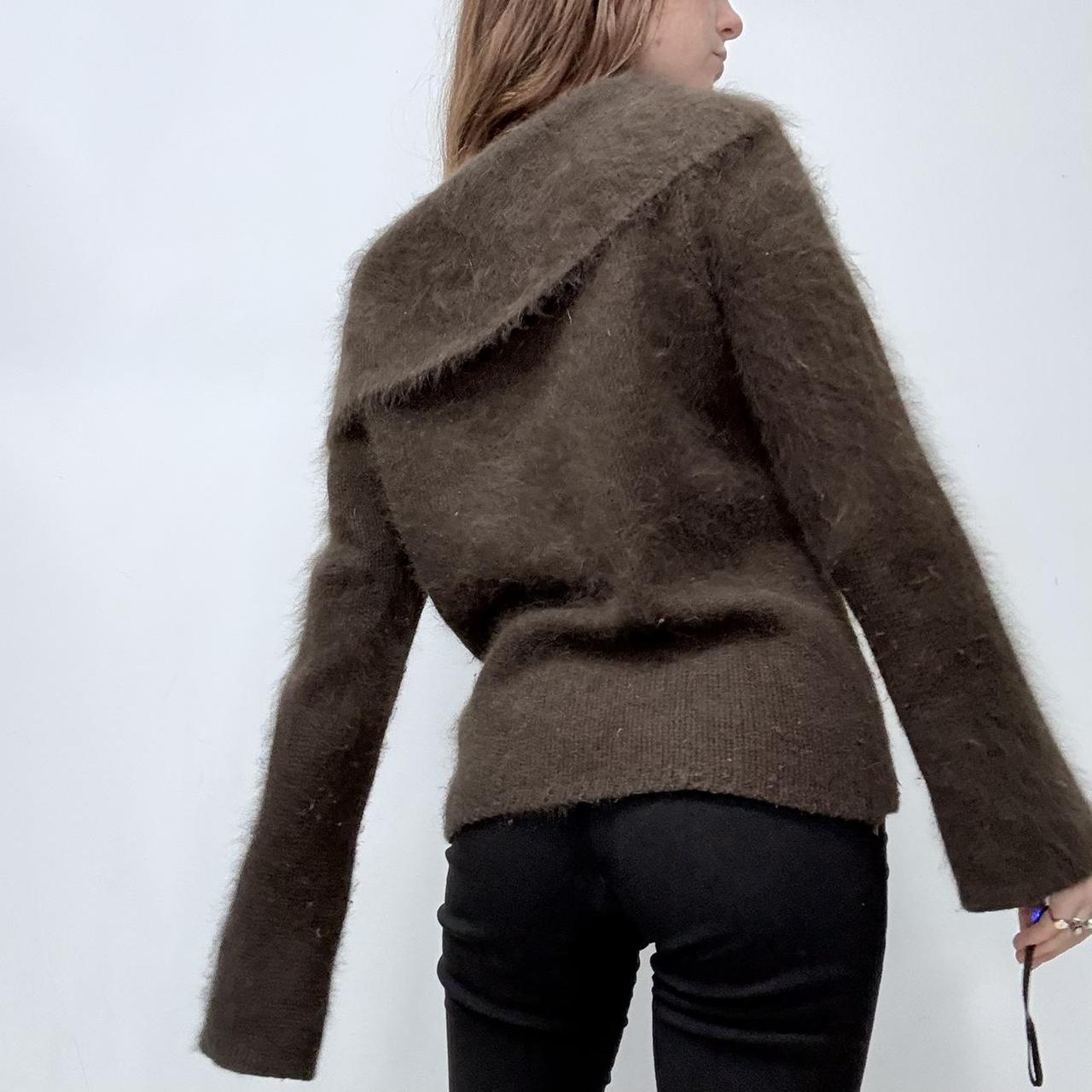 Brown asymmetric slouchy fold over neck flared jumper