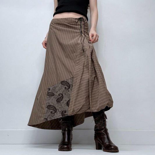 Brown pinstripe asymmetric corset skirt