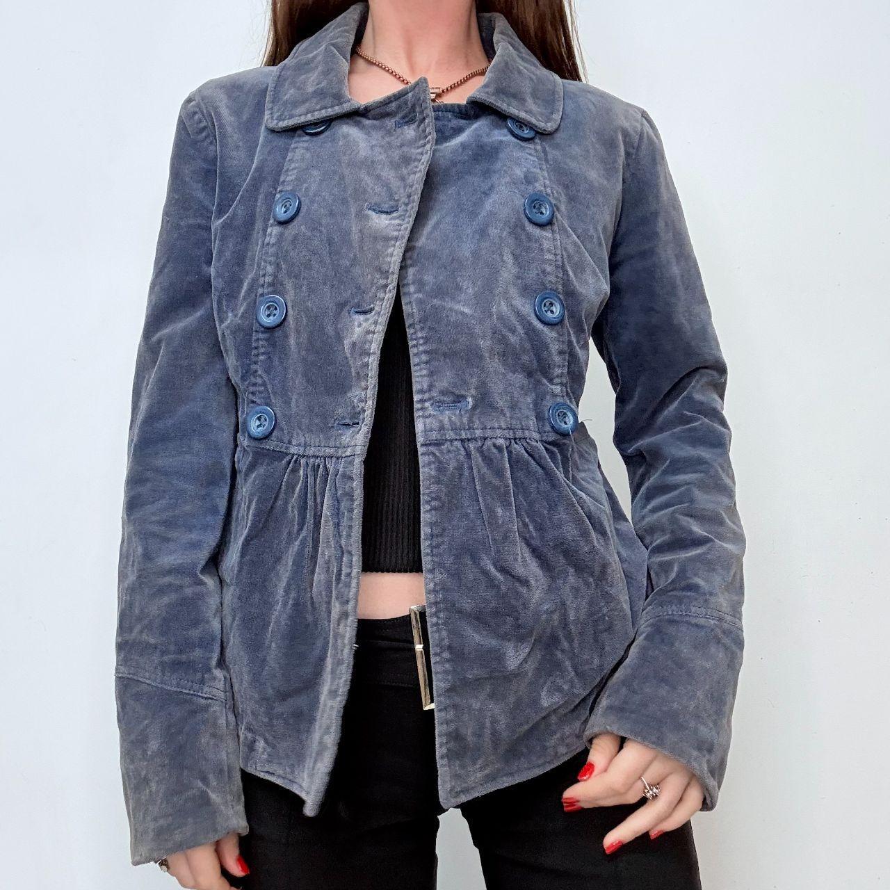 Blue velvet button peacoat