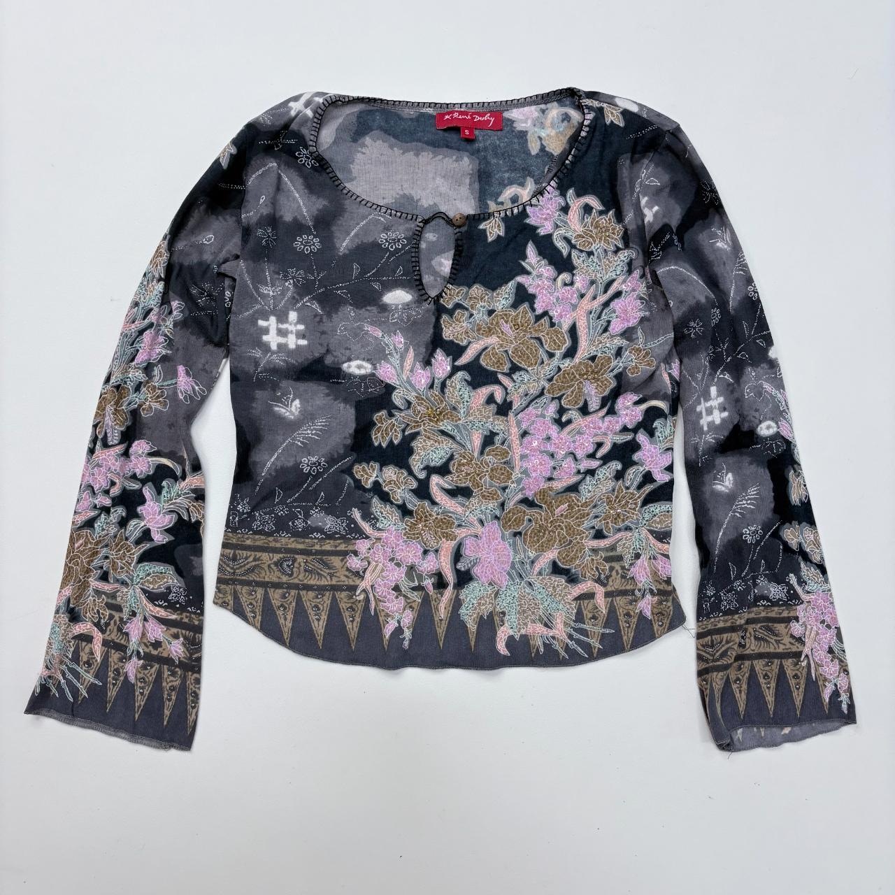 Graphic floral patterned flared top
