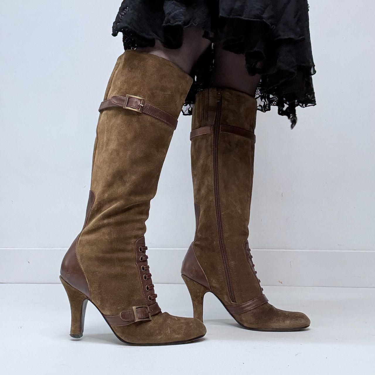 Khaki suede lace up pixie boots