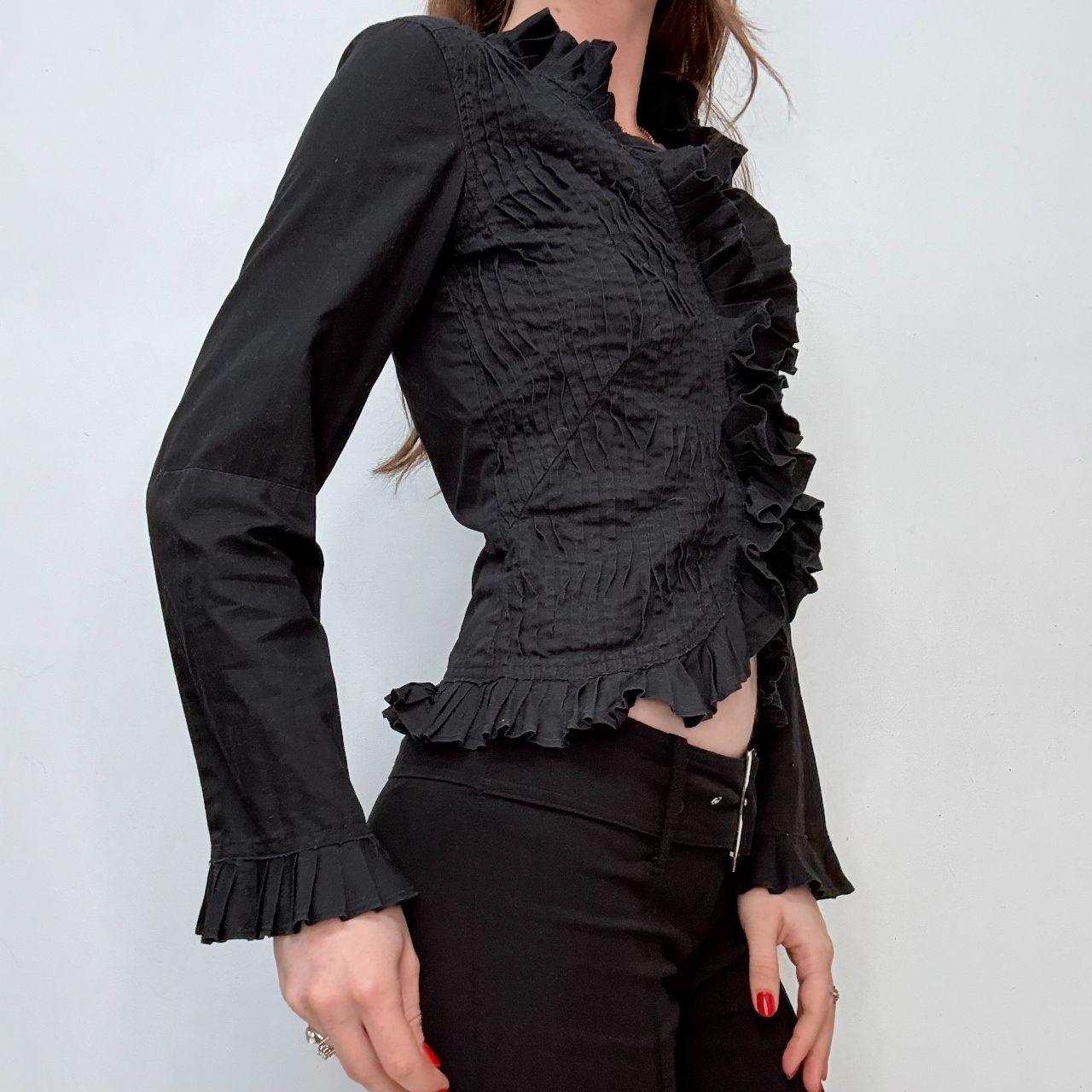 Black ruffle cropped shirt