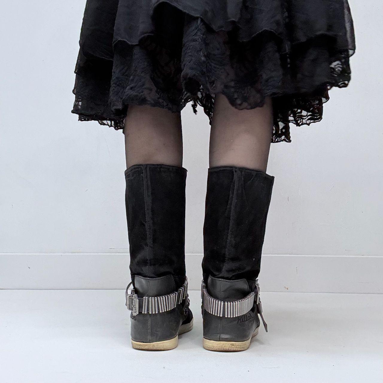 Buckle black grunge studded boots