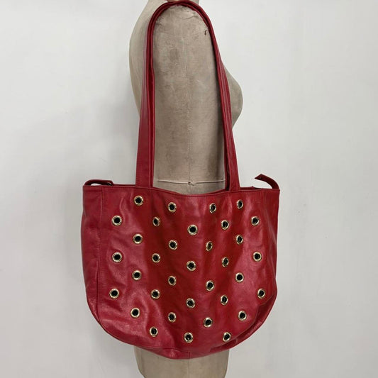 Red leather studded eyelet bag