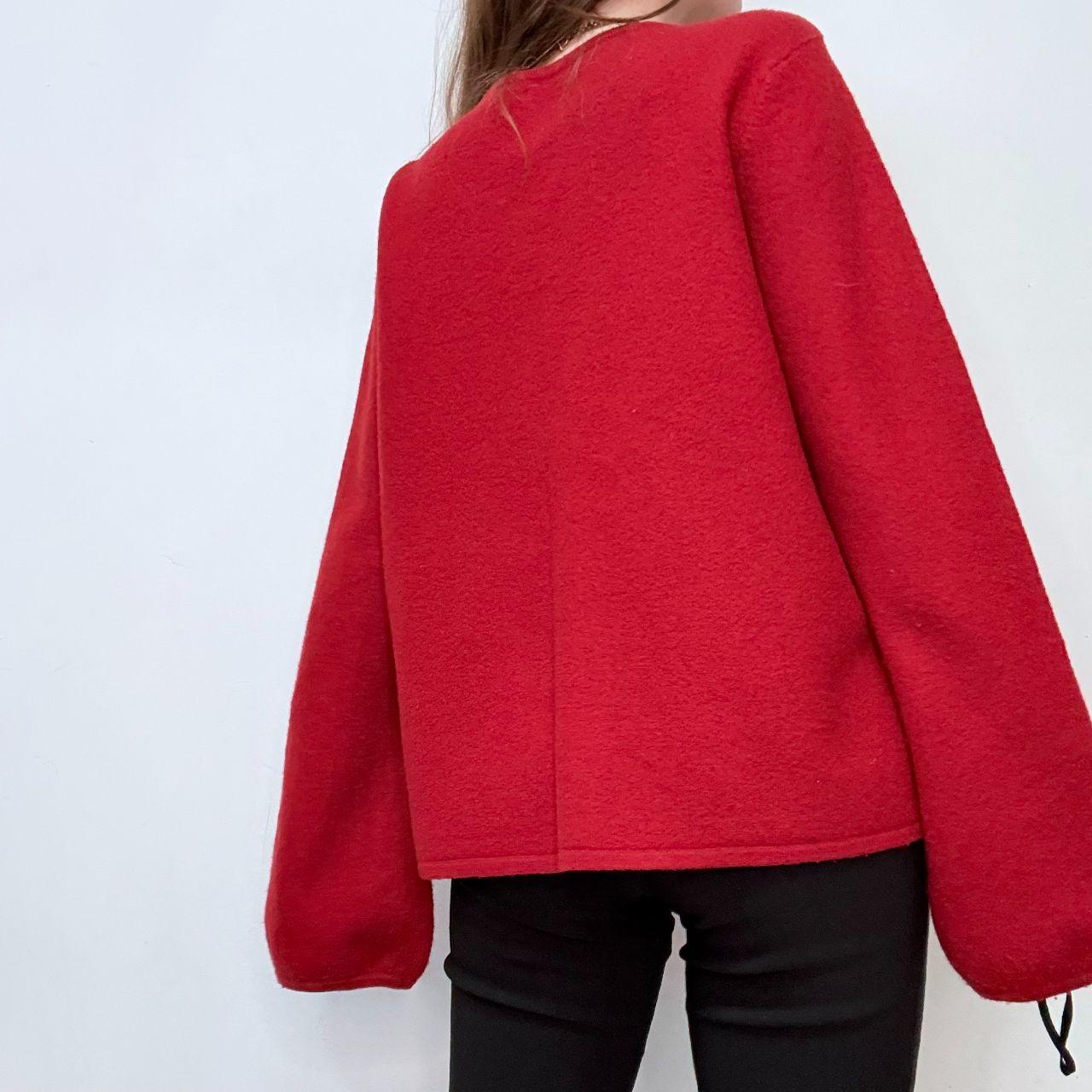 Red flared oversized button puff peacoat cardi