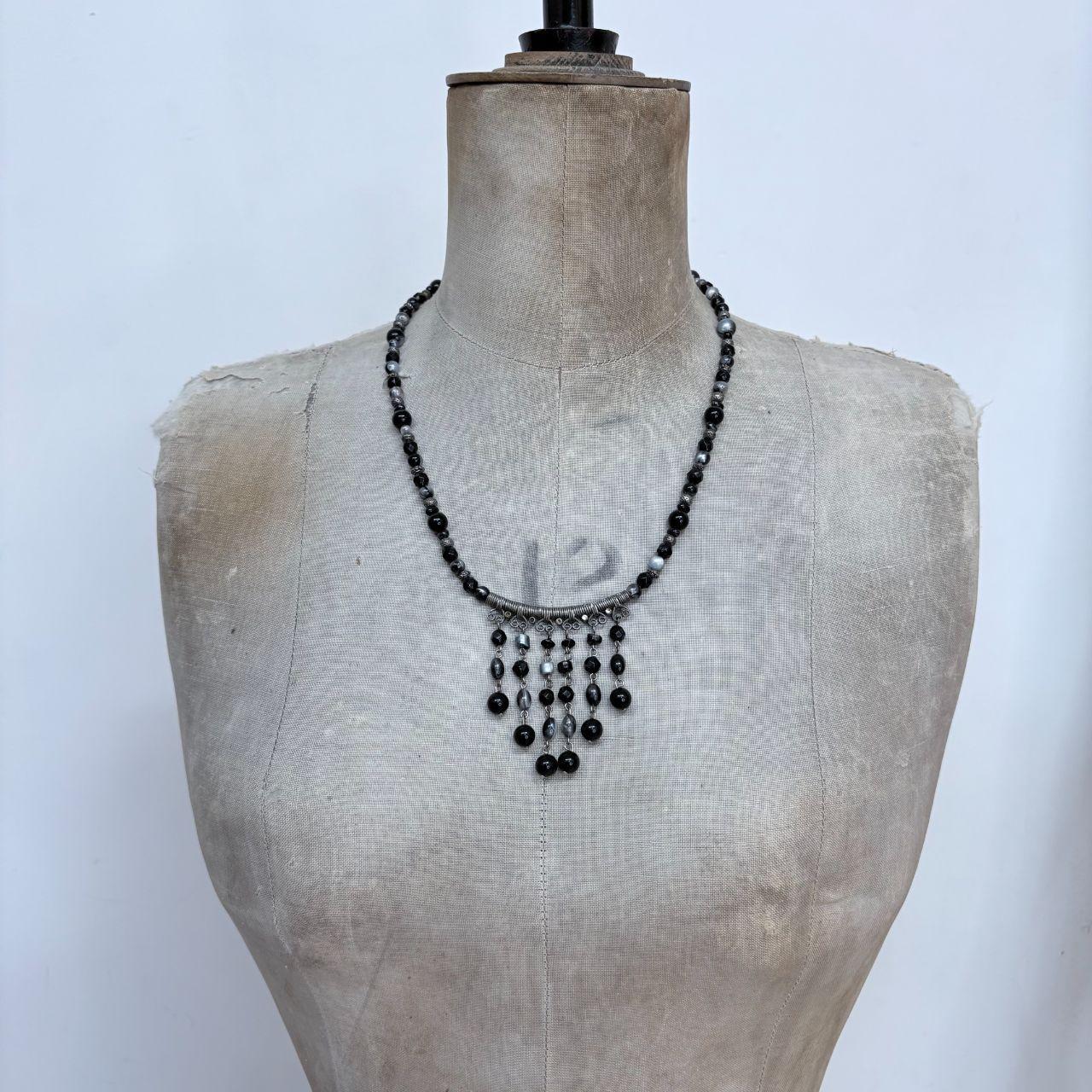 Black beaded boho grunge necklace