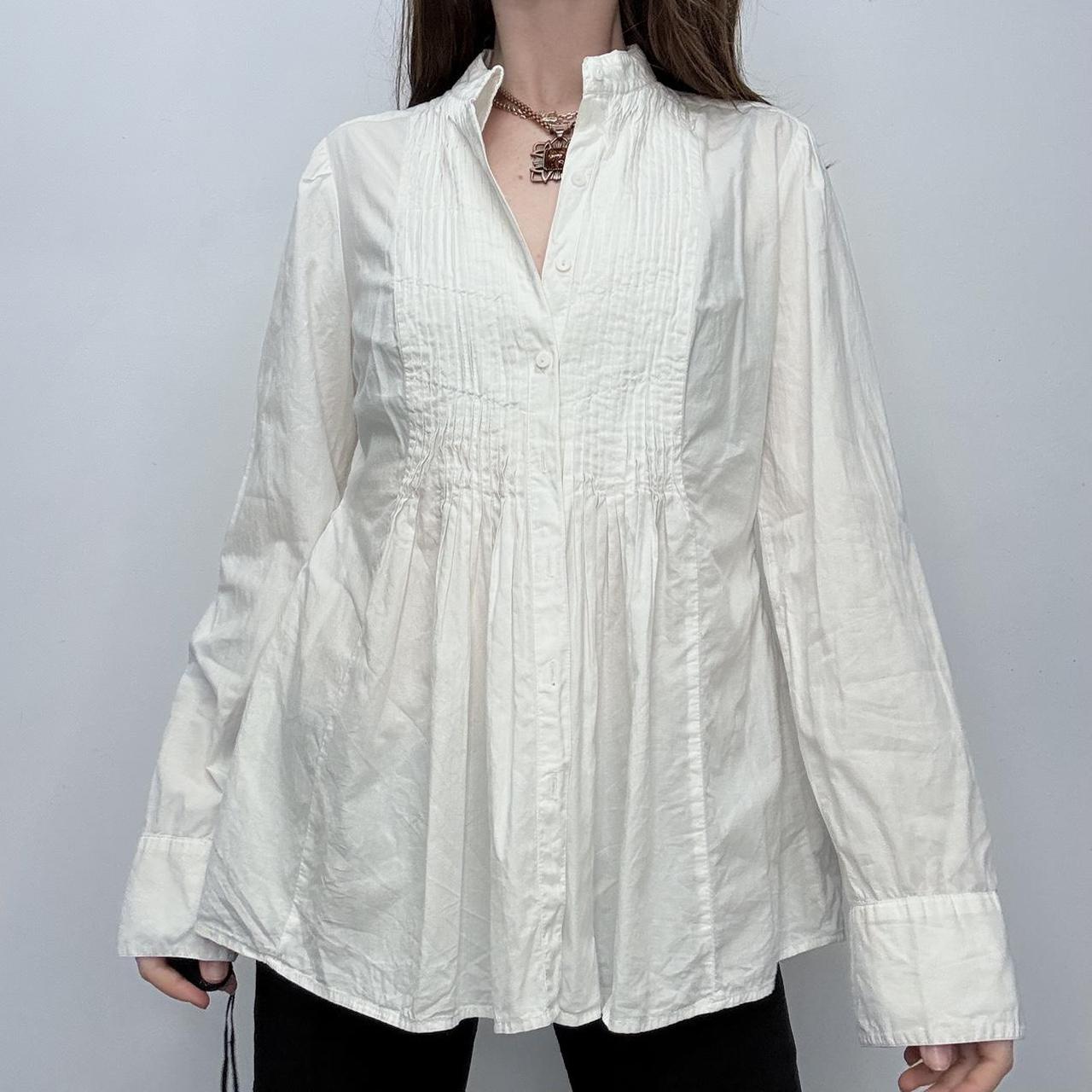 White cotton pleated flared shirt