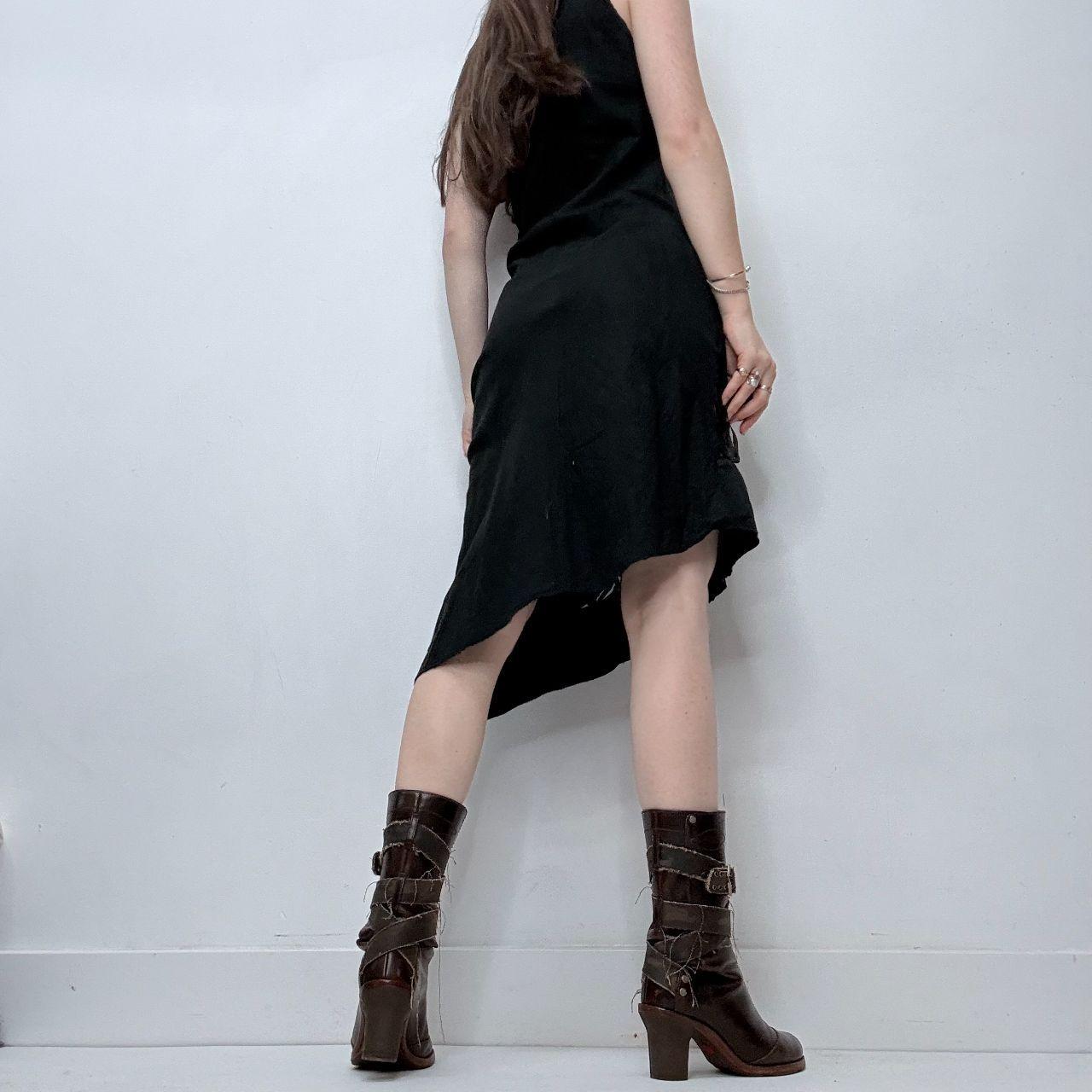 Black linen lace crochet cut out dress