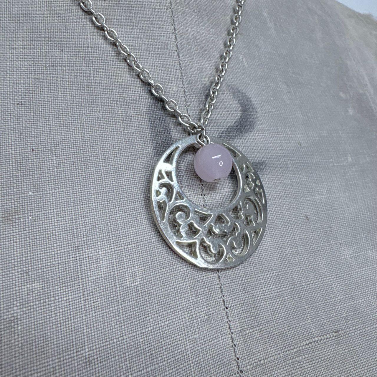 Silver engraved circle bead necklace