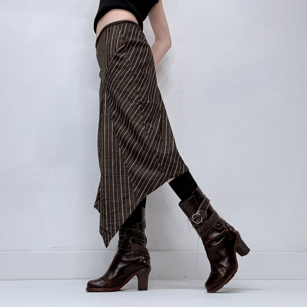 Asymmetric pinstripe midi skirt