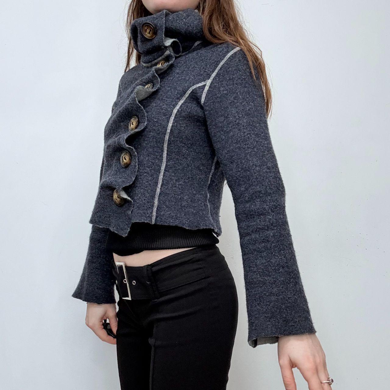 Navy asymmetric button flare jacket