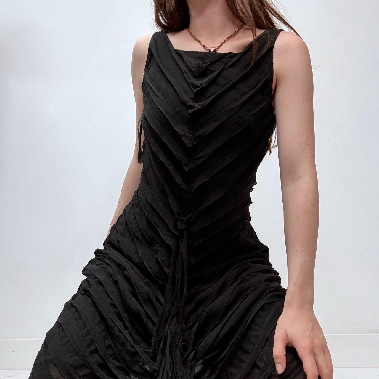 Black distressed pleated ruffle dress