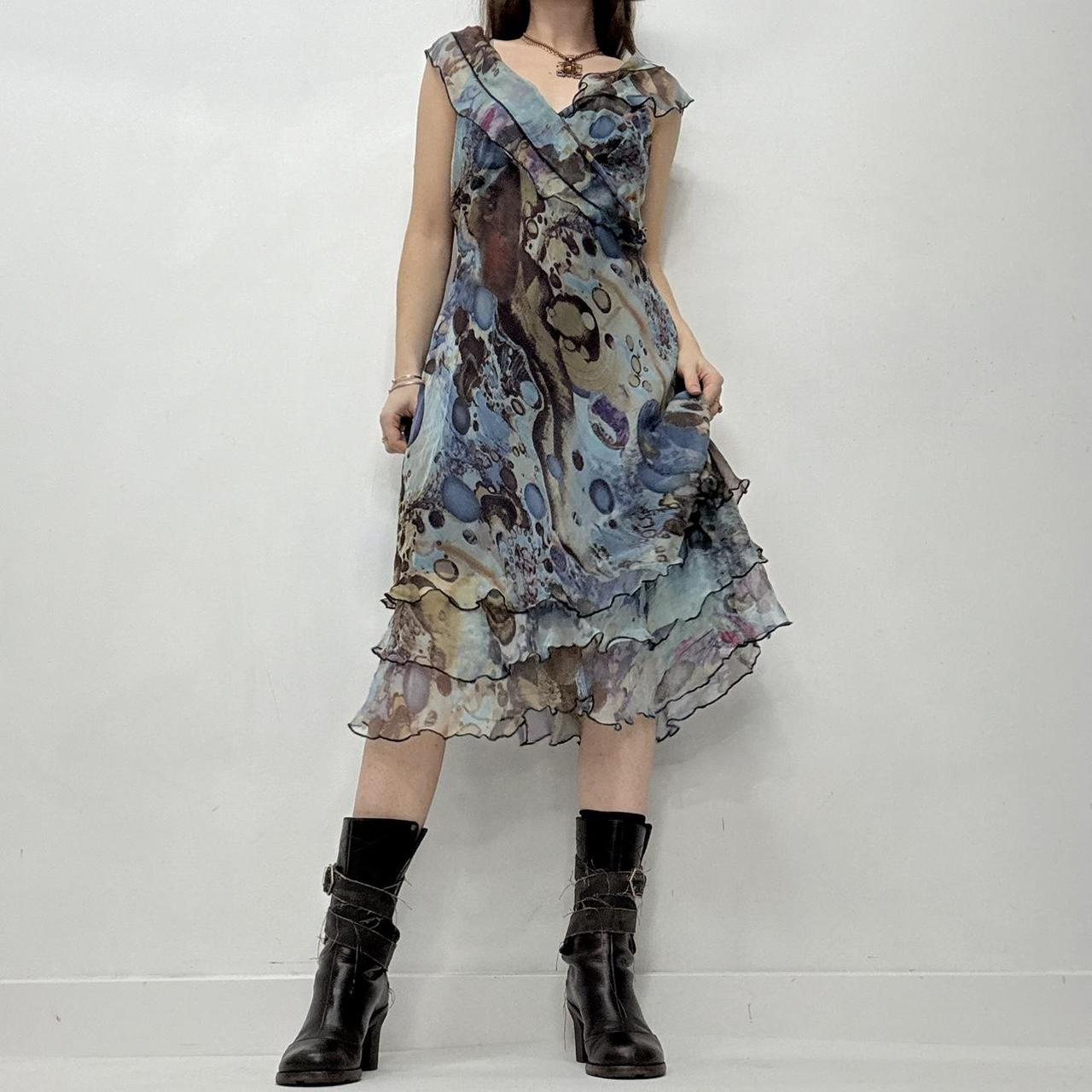 Silk sheer layered bias cut midi dress