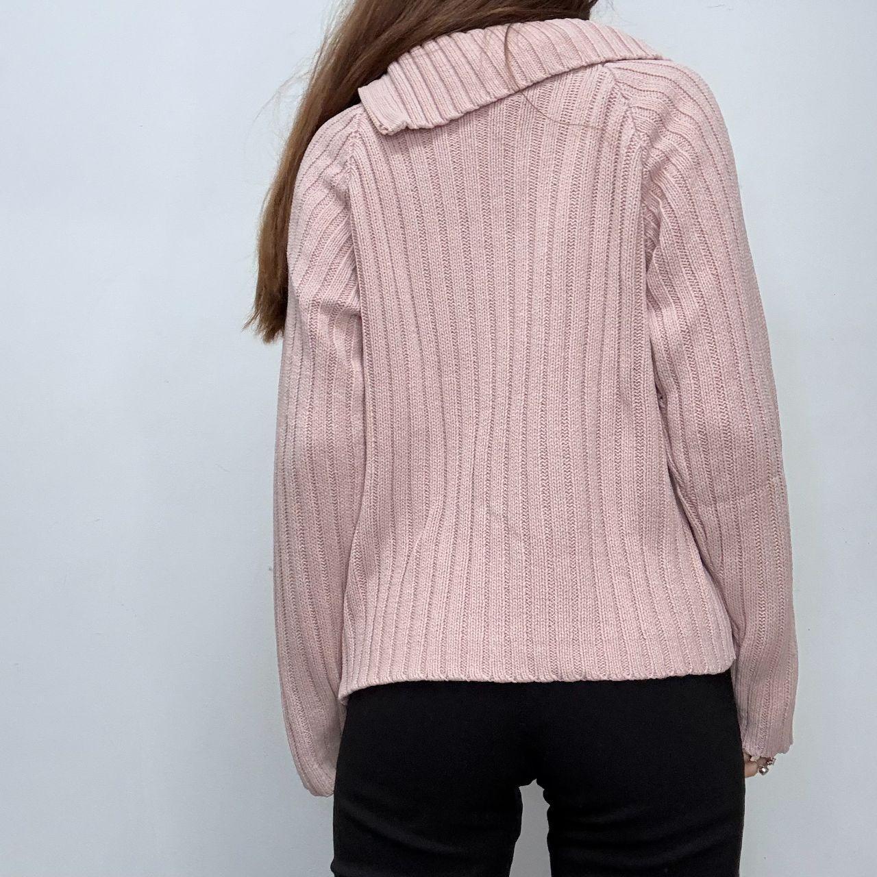 Pink chunky ribbed asymmetric jumper