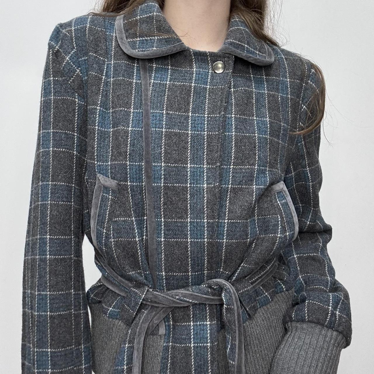 Wool checked asymmetric coat