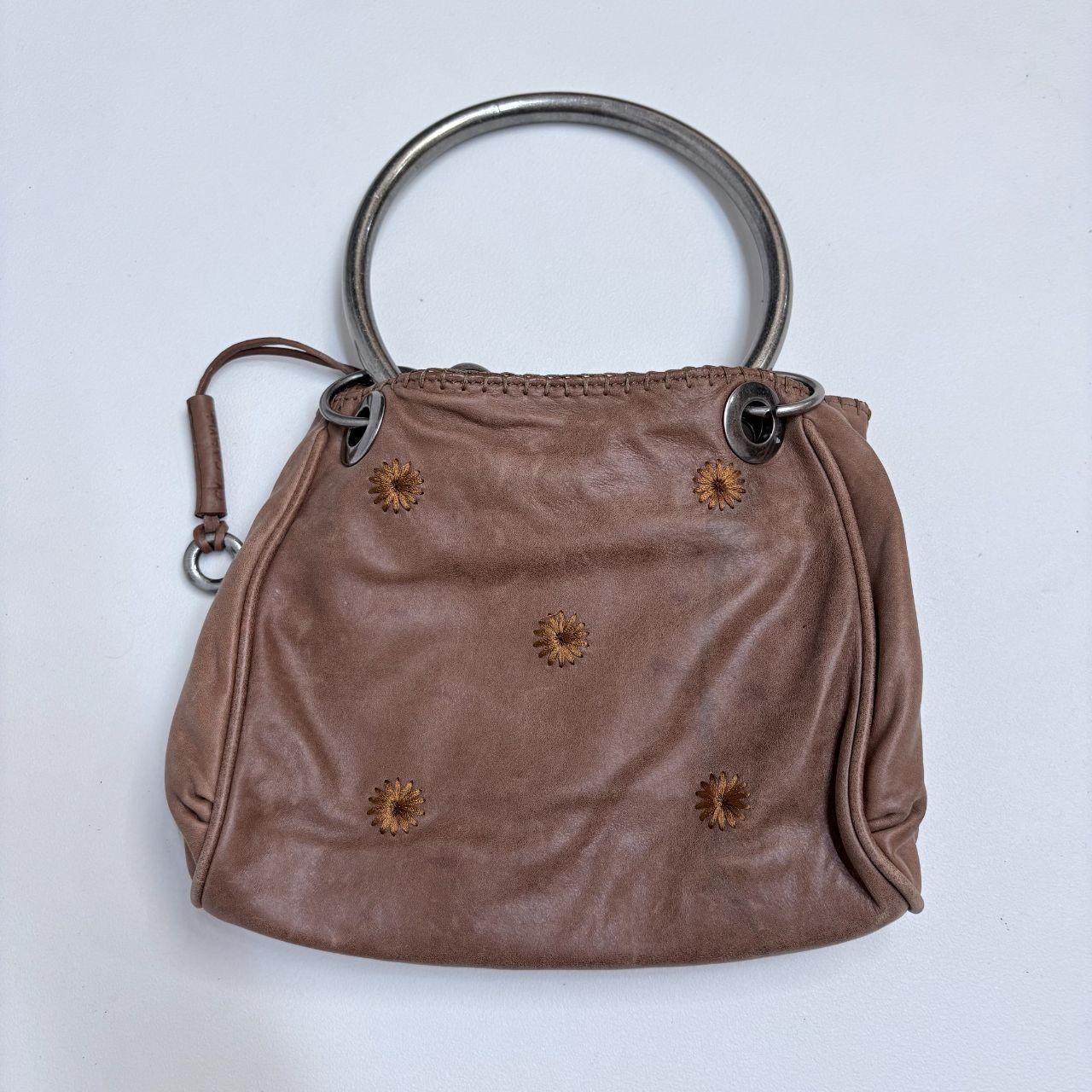 Tan leather metal circle bag