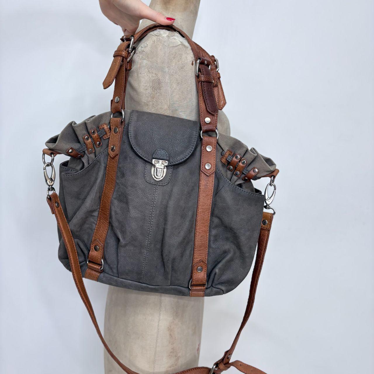Grey cargo slouchy grunge leather bag