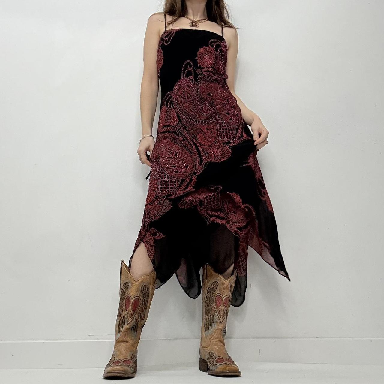 Black paisley layered midi dress