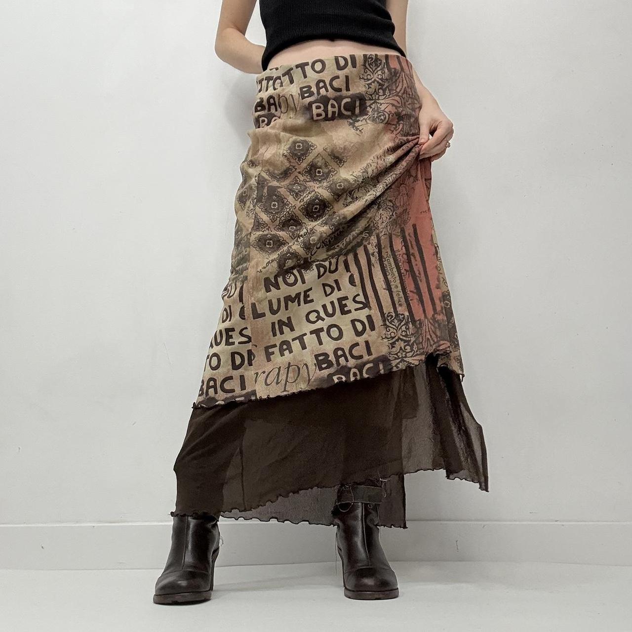 Sheer mesh graphic grunge y2k skirt