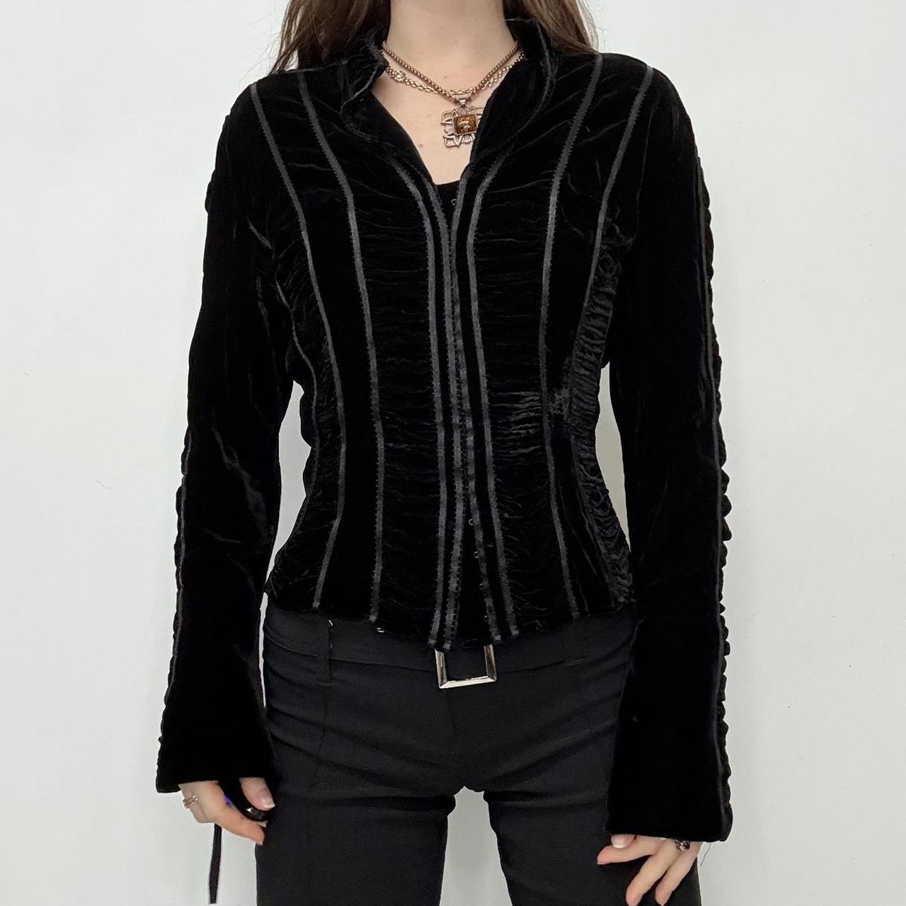 Black velvet cinched corset shirt