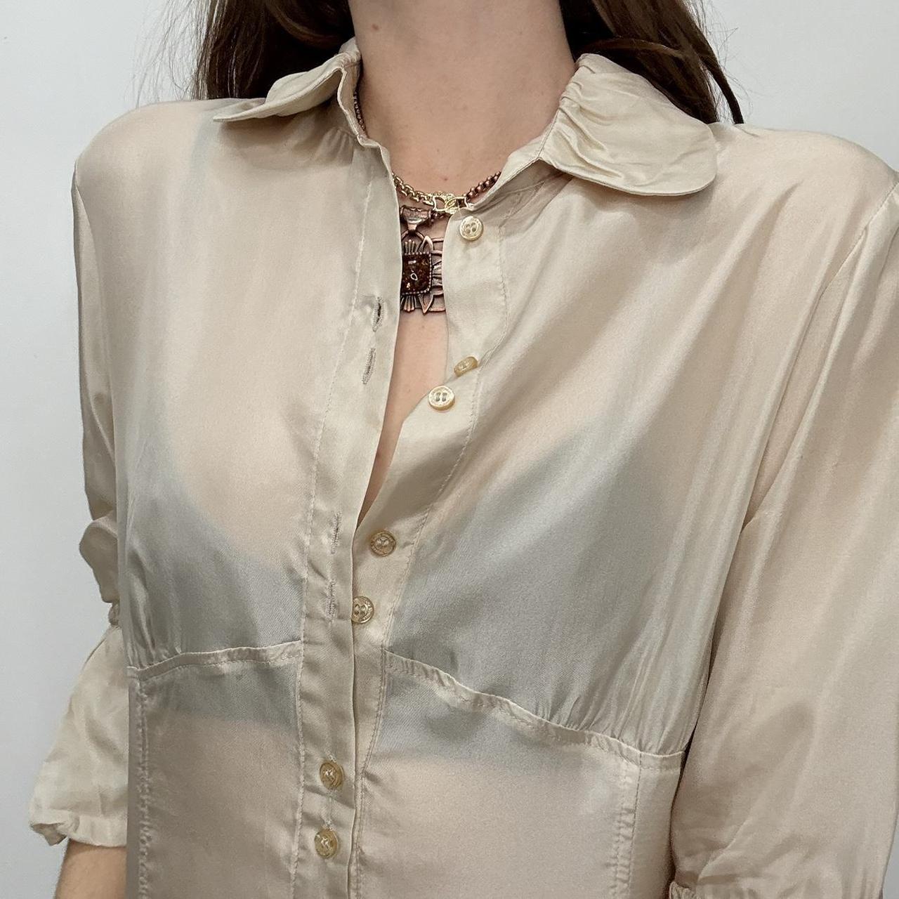 Sheer silk puff sleeve shirt