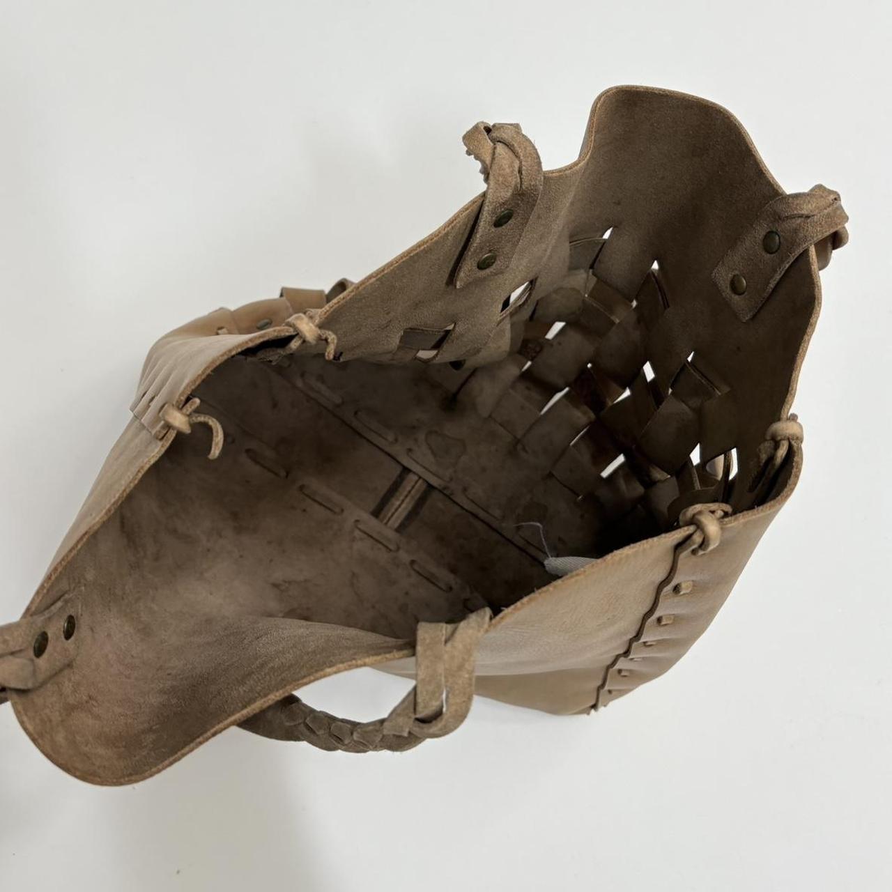 Tan leather woven tote bag