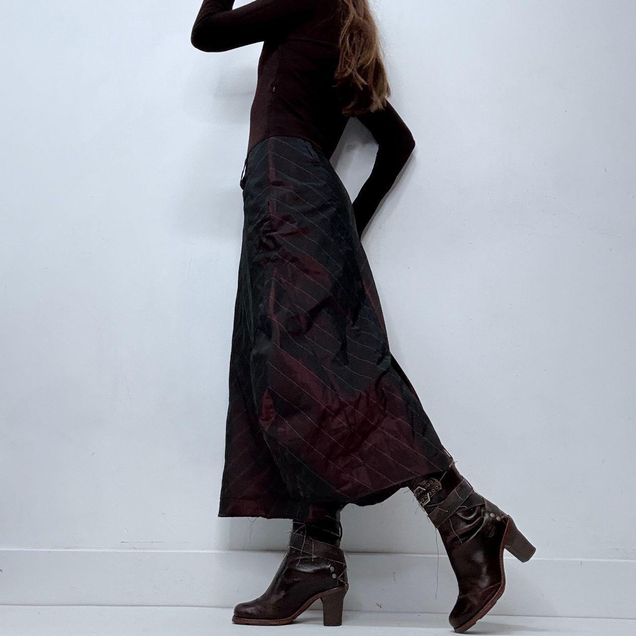 Burgandy pinstripe flared maxi dress