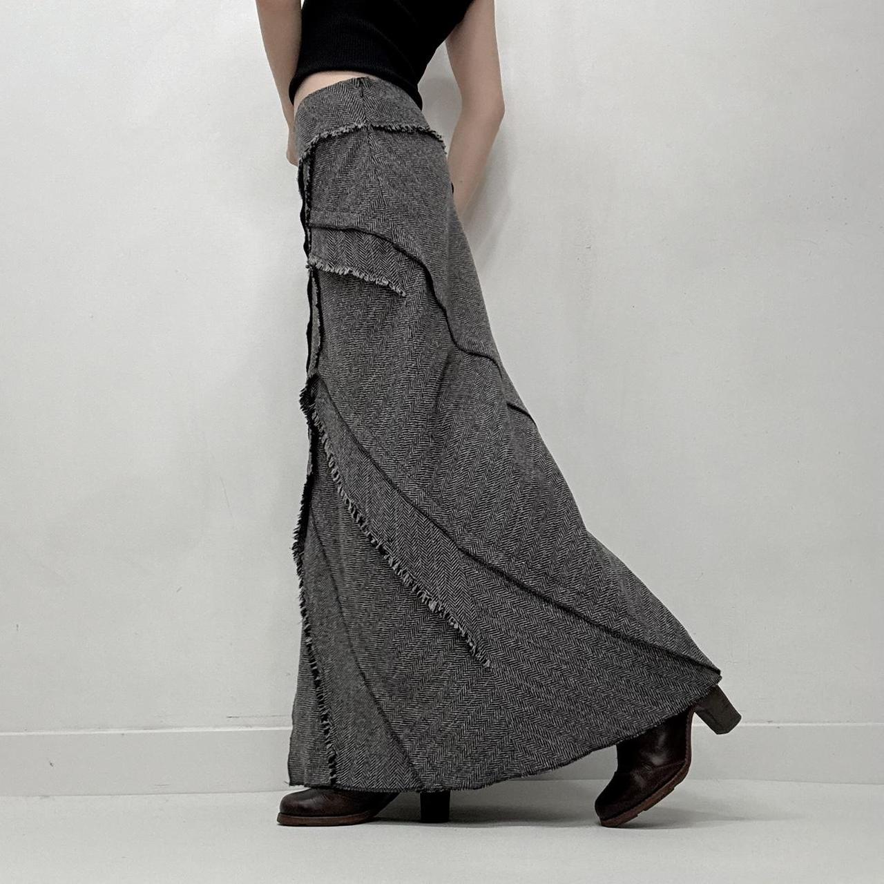 Distressed panelled grey maxi skirt