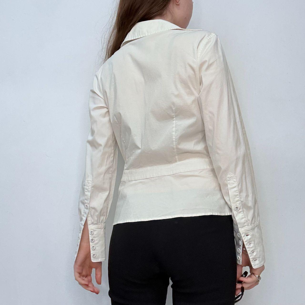 White ruffle fitted shirt