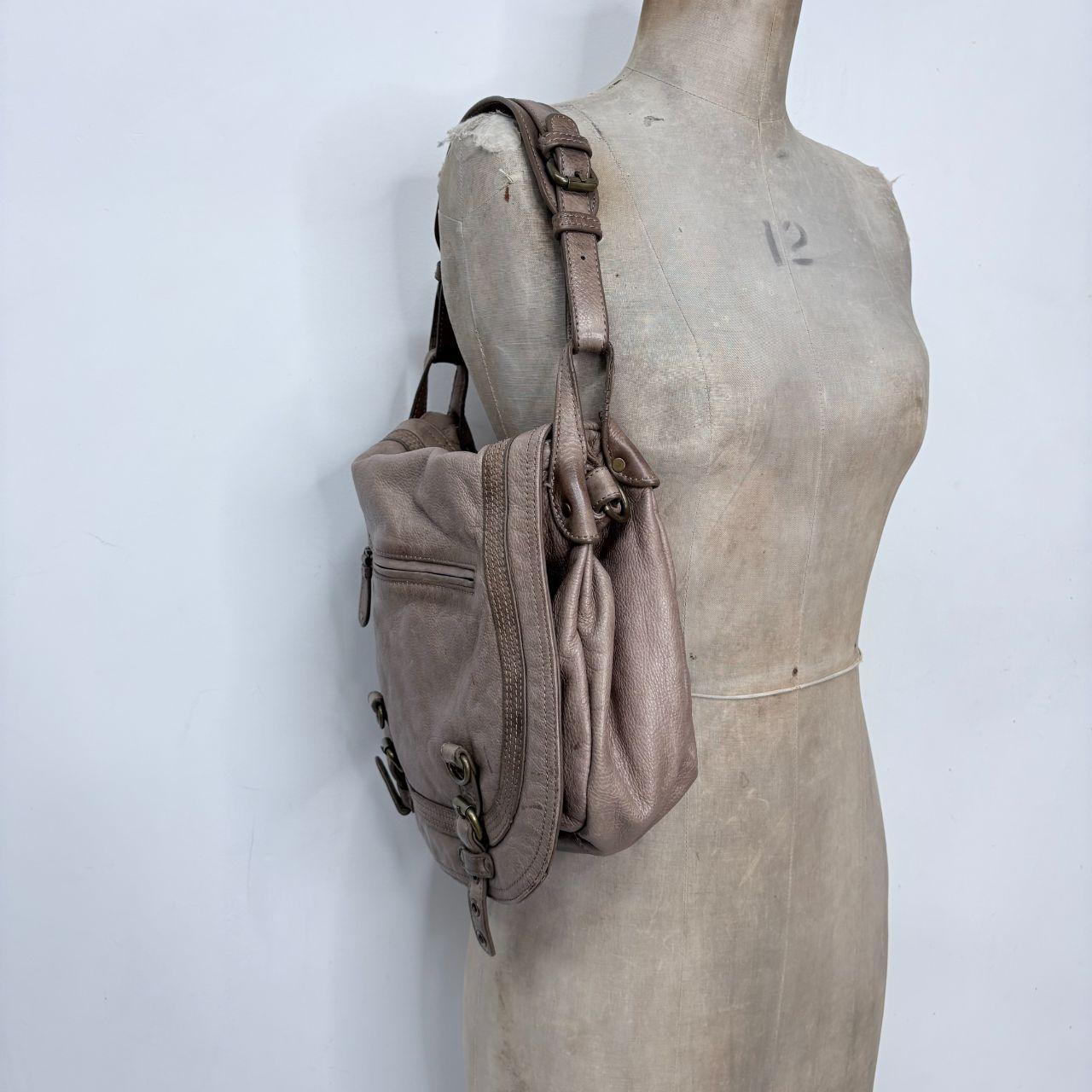Tan leather slouchy buckle hobo bag