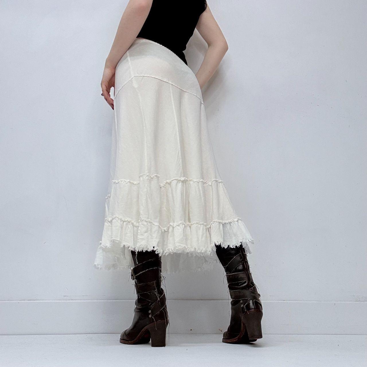 White linen tiered midi skirt