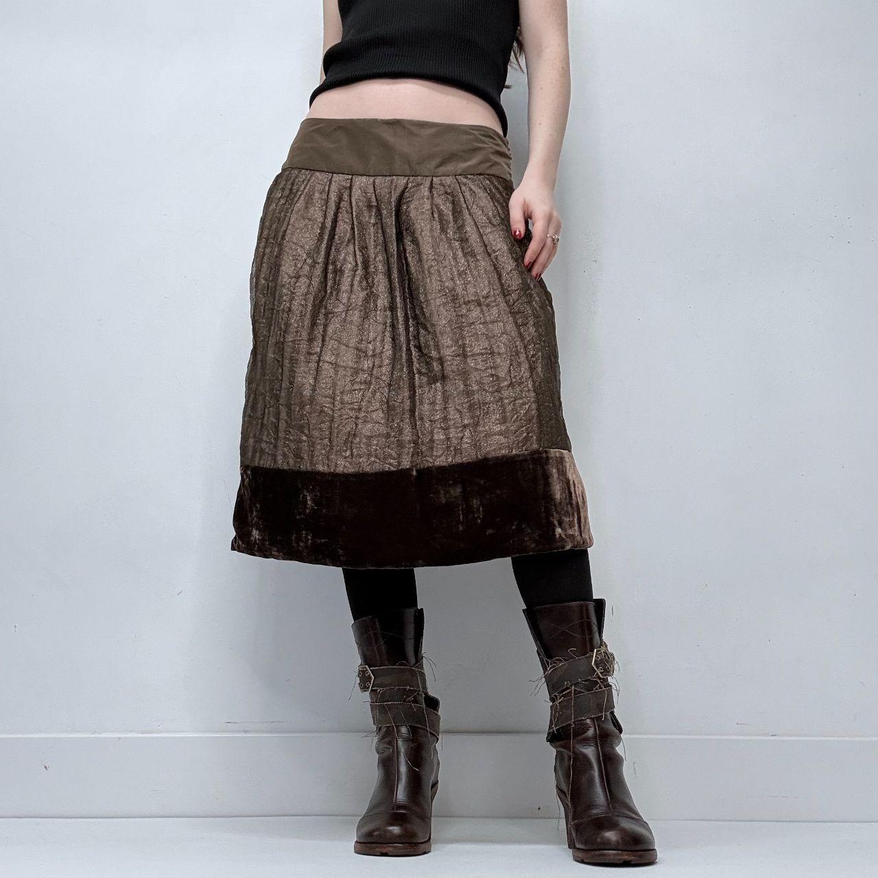 Brown layered mesh velvet skirt