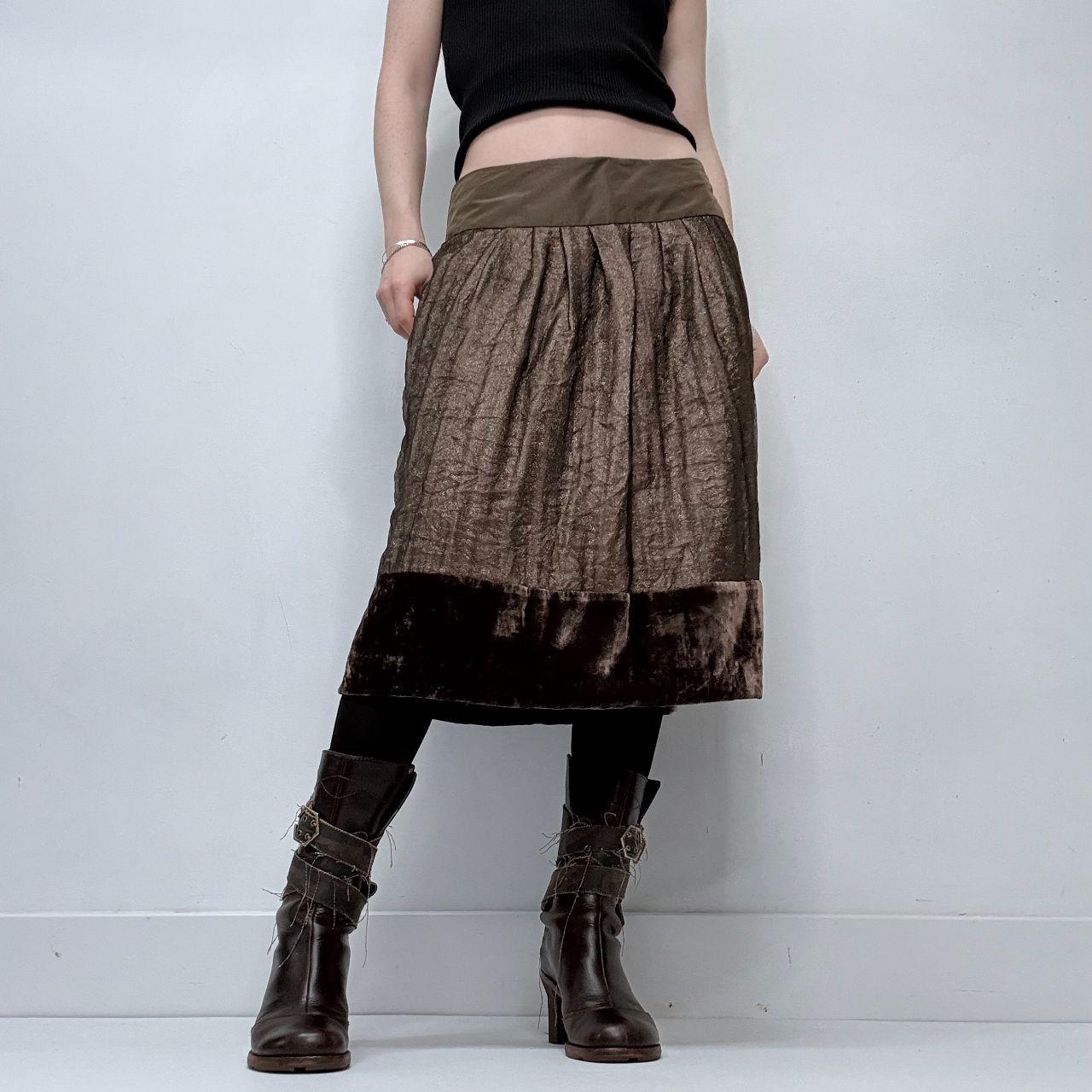 Brown layered mesh velvet skirt