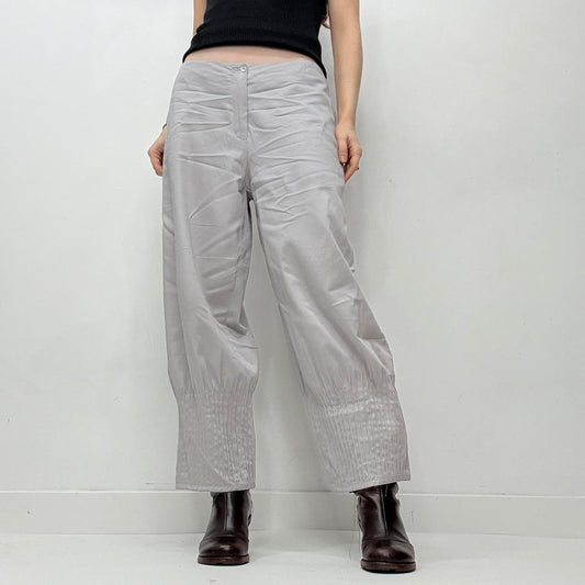Grey pleated puff barrel trousers