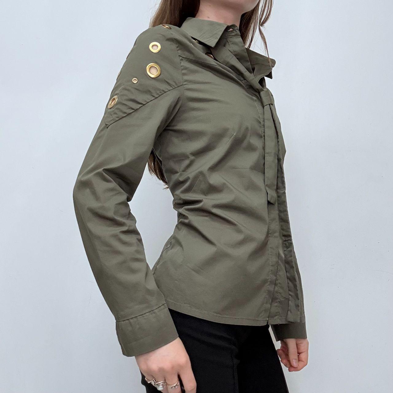 Khaki fitted eyelet cut out shirt
