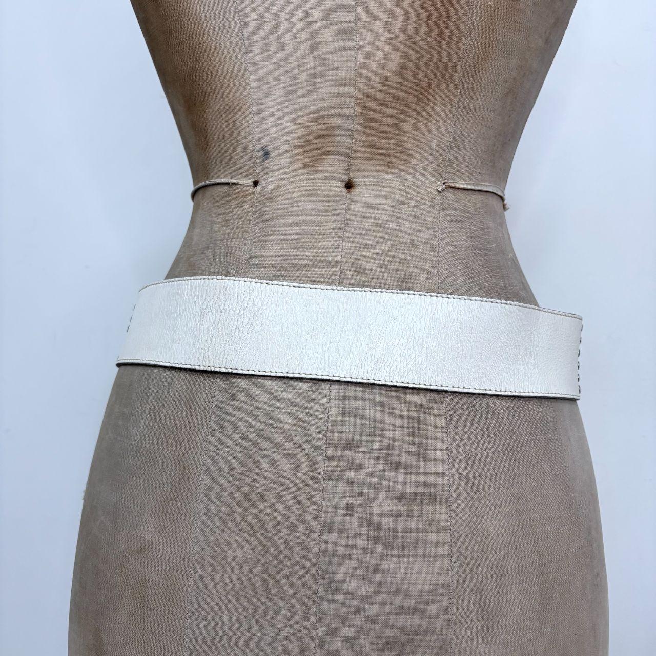 White leather studded spellout belt