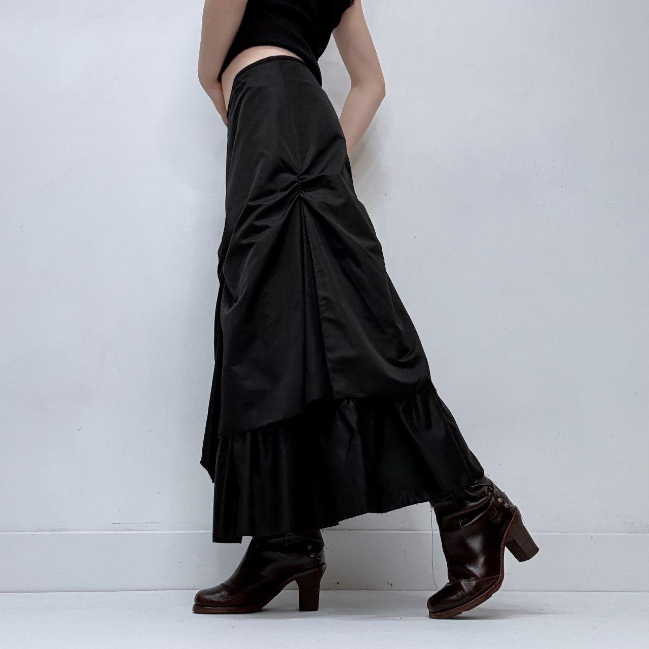 Black gathered pleated maxi skirt