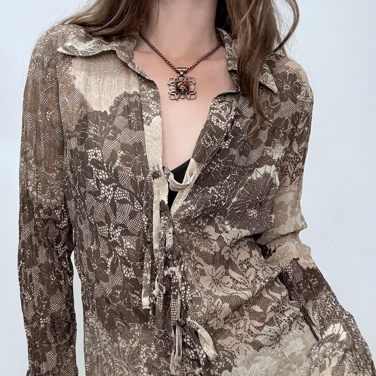 Sheer brown lace up corset paisley shirt