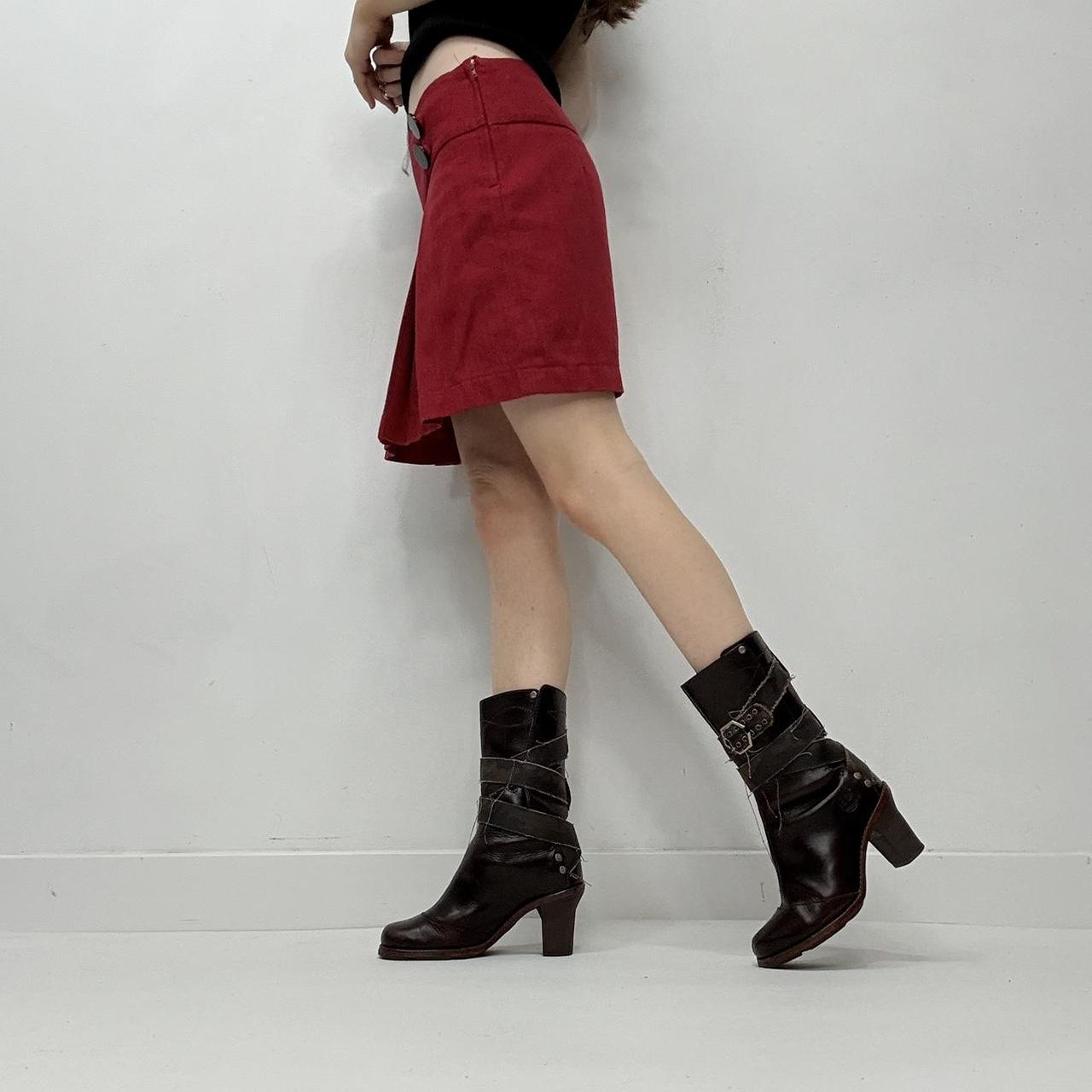 Red pleated preppy mini skirt