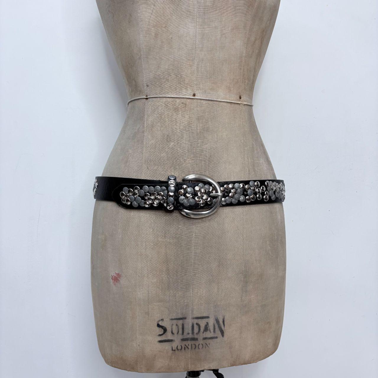 Black leather studded metal belt